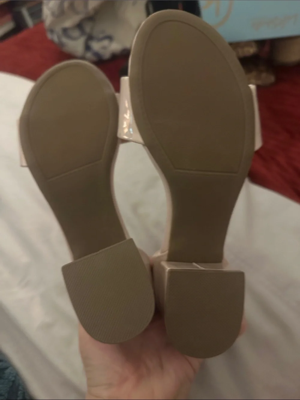 Sugar Womens 7 M Nude Patent Noelle Low Block Heel Sandals N w/o box